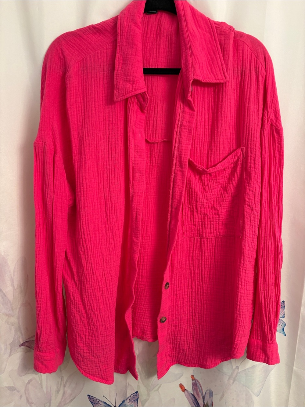 Women’s Large Hot Pink Textured Button-Down Jacket